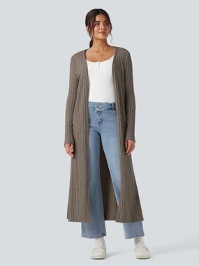 Halara Long Soft Ribbed Cardigan- Soft Brown